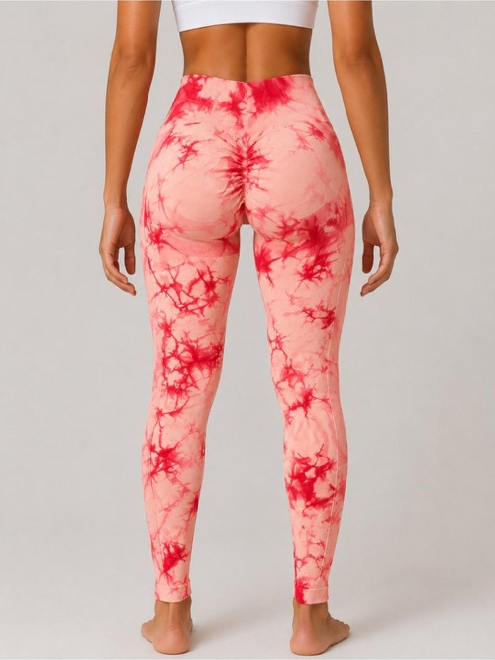 Tie-Dye High-Waist Leggings in Red and Peach